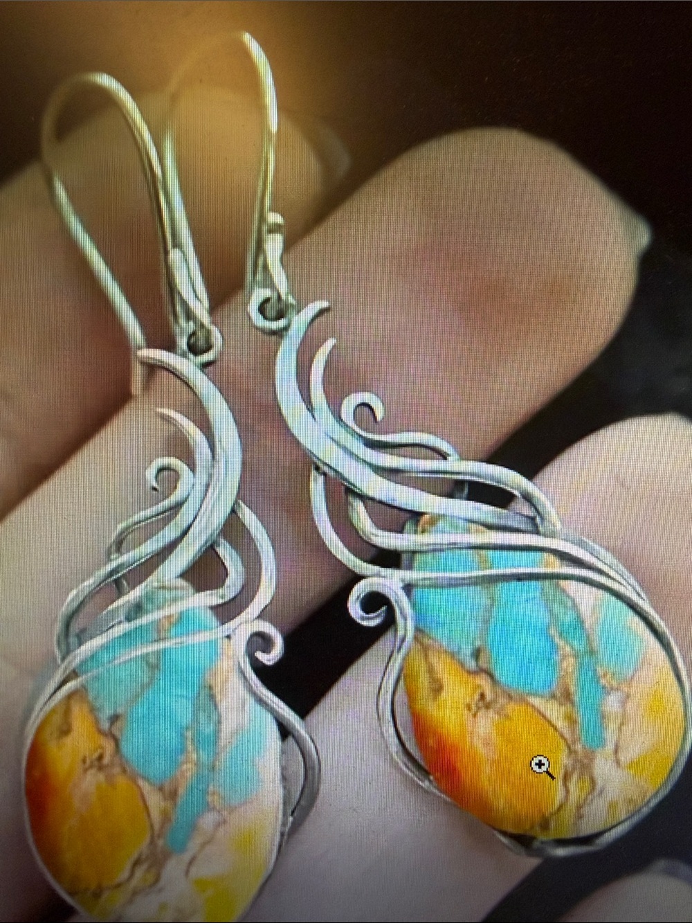 Bohemian Turquoise Mosaic white - K plated iron dangle earrings. Faux.